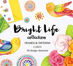 107张高清的水彩花朵/喜鹊图片：Bright life watercolor set